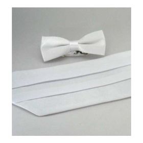 Gaffy Beyaz Çocuk Boy Düz Renk Saten Kuşak Papyon Takım