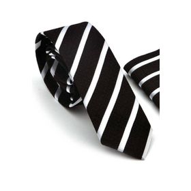 Gaffy Beyaz Verev Çizgili Siyah Dokuma Kumaş Mendilli Slim Fit Kravat