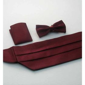 Gaffy Bordo Düz Renk Damatlık Kuşak Papyon Mendil Saten Takım Set