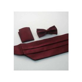 Gaffy Bordo Düz Renk Damatlık Kuşak Papyon Mendil Saten Takım Set
