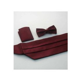 Gaffy Bordo Düz Renk Damatlık Kuşak Papyon Mendil Saten Takım Set