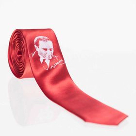 Gaffy Çocuk Boy Atatürk ve Imza Baskılı Saten Kırmızı Kravat