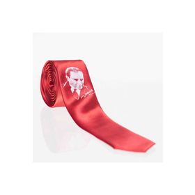Gaffy Çocuk Boy Atatürk ve Imza Baskılı Saten Kırmızı Kravat