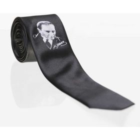 Gaffy Çocuk Boy Atatürk ve İmza Baskılı Saten Siyah Kravat