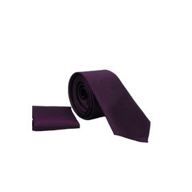 Gaffy KLR GYM SK-21 Koyu Mor Slim Fit İnce Düz Renk Mendilli Saten Kravat
