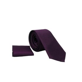 Gaffy KLR GYM SK-21 Koyu Mor Slim Fit İnce Düz Renk Mendilli Saten Kravat