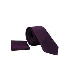 Gaffy KLR GYM SK-21 Koyu Mor Slim Fit İnce Düz Renk Mendilli Saten Kravat