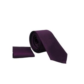 Gaffy KLR GYM SK-21 Koyu Mor Slim Fit İnce Düz Renk Mendilli Saten Kravat