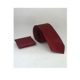 Gaffy KLR GYM-SK-37 Bordo Slim Fit Ince Düz Renk Mendilli Saten Kravat