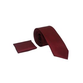 Gaffy KLR GYM-SK-37 Bordo Slim Fit Ince Düz Renk Mendilli Saten Kravat