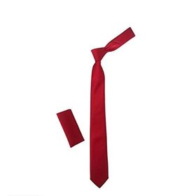 Gaffy KLR GYM-SK02 Kırmızı Slim Fit İnce Düz Renk Mendilli Saten Kravat