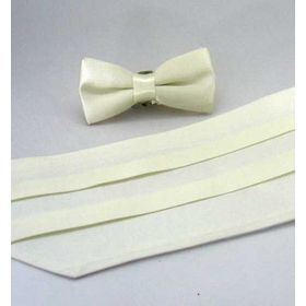 Gaffy Krem Çocuk Boy Düz Renk Saten Kuşak Papyon Takım