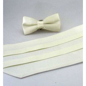 Gaffy Krem Çocuk Boy Düz Renk Saten Kuşak Papyon Takım