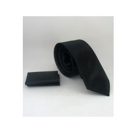 Gaffy SS-01 Siyah Slim Fit Düz Mendilli Saten Kravat