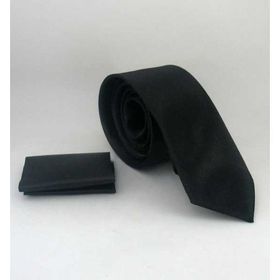 Gaffy SS-01 Siyah Slim Fit Düz Mendilli Saten Kravat
