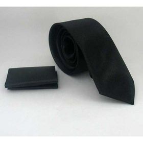 Gaffy SS-01 Siyah Slim Fit Düz Mendilli Saten Kravat