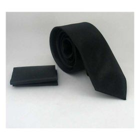 Gaffy SS-01 Siyah Slim Fit Düz Mendilli Saten Kravat