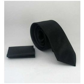 Gaffy SS-01 Siyah Slim Fit Düz Renk Mendilli Saten Kravat
