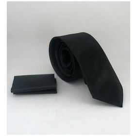 Gaffy SS-01 Siyah Slim Fit Düz Renk Mendilli Saten Kravat