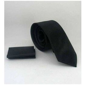 Gaffy SS-01 Siyah Slim Fit Düz Renk Mendilli Saten Kravat