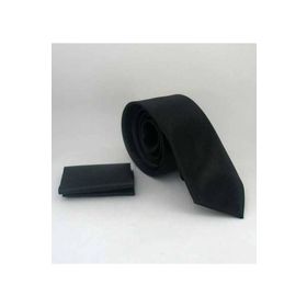 Gaffy SS-01 Siyah Slim Fit Düz Renk Mendilli Saten Kravat