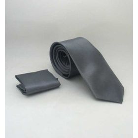Gaffy SS-05 Füme Slim Fit Düz Renk Mendilli Saten Kravat