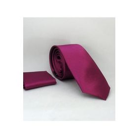 Gaffy SS-06 Mürdüm Slim Fit Düz Renk Mendilli Saten Kravat