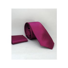 Gaffy SS-06 Mürdüm Slim Fit Düz Renk Mendilli Saten Kravat
