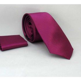 Gaffy SS-06 Mürdüm Slim Fit Düz Renk Mendilli Saten Kravat