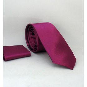 Gaffy SS-06 Mürdüm Slim Fit Düz Renk Mendilli Saten Kravat