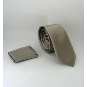 Gaffy SS-11 Vizon Slim Fit Düz Renk Mendilli Saten Kravat