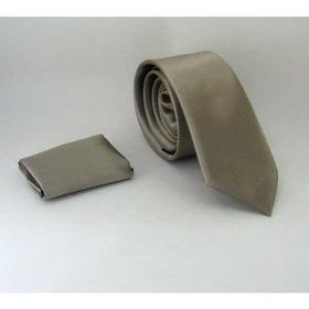 Gaffy SS-11 Vizon Slim Fit Düz Renk Mendilli Saten Kravat