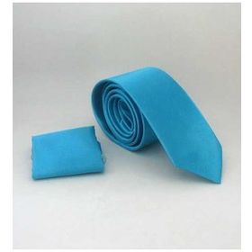 Gaffy SS-15 Turkuaz Slim Fit Düz Renk Mendilli Saten Kravat