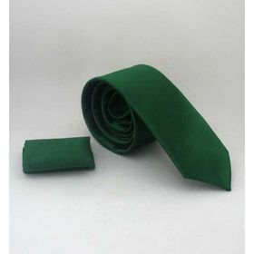 Gaffy SS-28 Zümrüt Yeşili Slim Fit Düz Renk Mendilli Saten Kravat