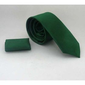 Gaffy SS-28 Zümrüt Yeşili Slim Fit Düz Renk Mendilli Saten Kravat