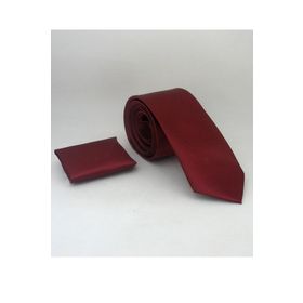 Gaffy SS-37 Bordo Slim Fit Düz Renk Mendilli Saten Kravat
