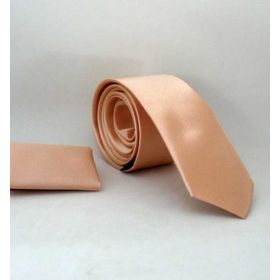 Gaffy SS-38 Pudra Slim Fit Düz Renk Mendilli Saten Kravat