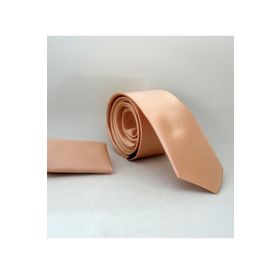 Gaffy SS-38 Pudra Slim Fit Düz Renk Mendilli Saten Kravat