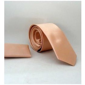 Gaffy SS-38 Pudra Slim Fit Düz Renk Mendilli Saten Kravat