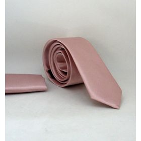 Gaffy SS-39 Pudra Pembe Slim Fit Düz Renk Mendilli Saten Kravat