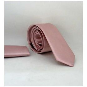 Gaffy SS-39 Pudra Pembe Slim Fit Düz Renk Mendilli Saten Kravat