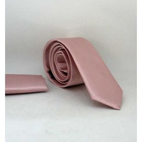 Gaffy SS-39 Pudra Pembe Slim Fit Düz Renk Mendilli Saten Kravat