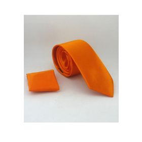 Gaffy SS-42 Turuncu Slim Fit Düz Renk Mendilli Saten Kravat