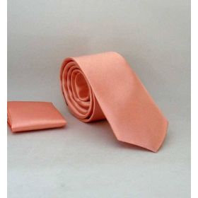 Gaffy SS-44 Yavru Ağzı Slim Fit Düz Renk Mendilli Saten Kravat