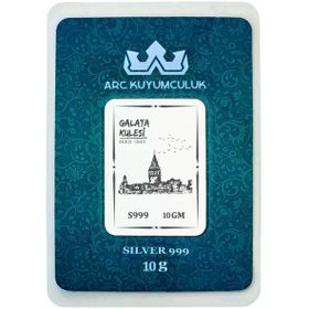 Galata Kulesi Temalı Doğum Günü Hediyesine Özel 10 gr 999 Ayar Saf Gümüş Külçe