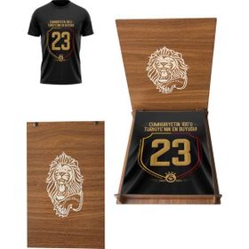 Galatasaray Aslan Ahşap Kutulu Lisanslı 2023 Şampiyonluk Çocuk T-Shirt