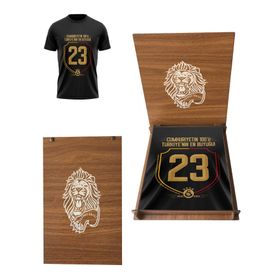 Galatasaray Aslan Ahşap Kutulu Lisanslı 2023 Şampiyonluk Çocuk T-Shirt