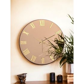 Galaxy Premium Serisi Aynalı 50 cm Sessiz Akar Roma Rakamlı Bronz Duvar Saati