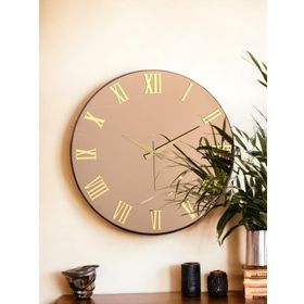 Galaxy Premium Serisi Aynalı 50 cm Sessiz Akar Roma Rakamlı Bronz Duvar Saati