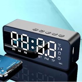 Gaman K12-11 Alarmlı Termometreli Dijital Masa Saati FM Radyo Siyah Bluetooth Hoparlör
